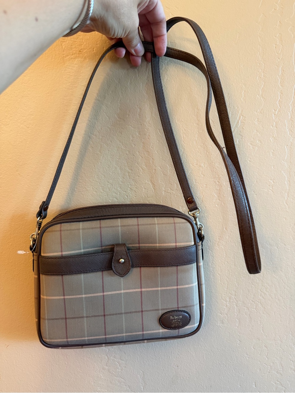 Vintage Burberry Tan and Brown Check Crossbody Messenger Bag